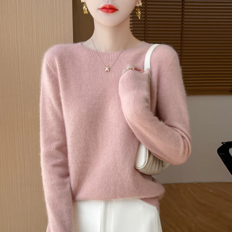 Damen Weicher Mohair‑Optik Rundhals‑Pullover mit feinem Rippsaum und leichter Oversize‑Passform Drune