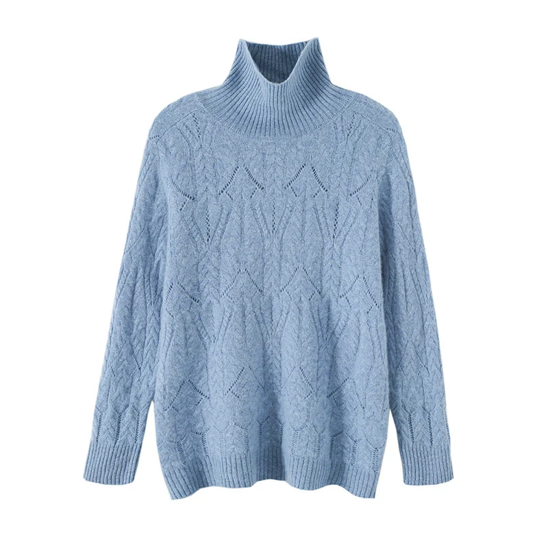 Damen Weicher Mohair‑Optik Oversize‑Rollkragenpullover mit Ajour‑Zopfstruktur Drune