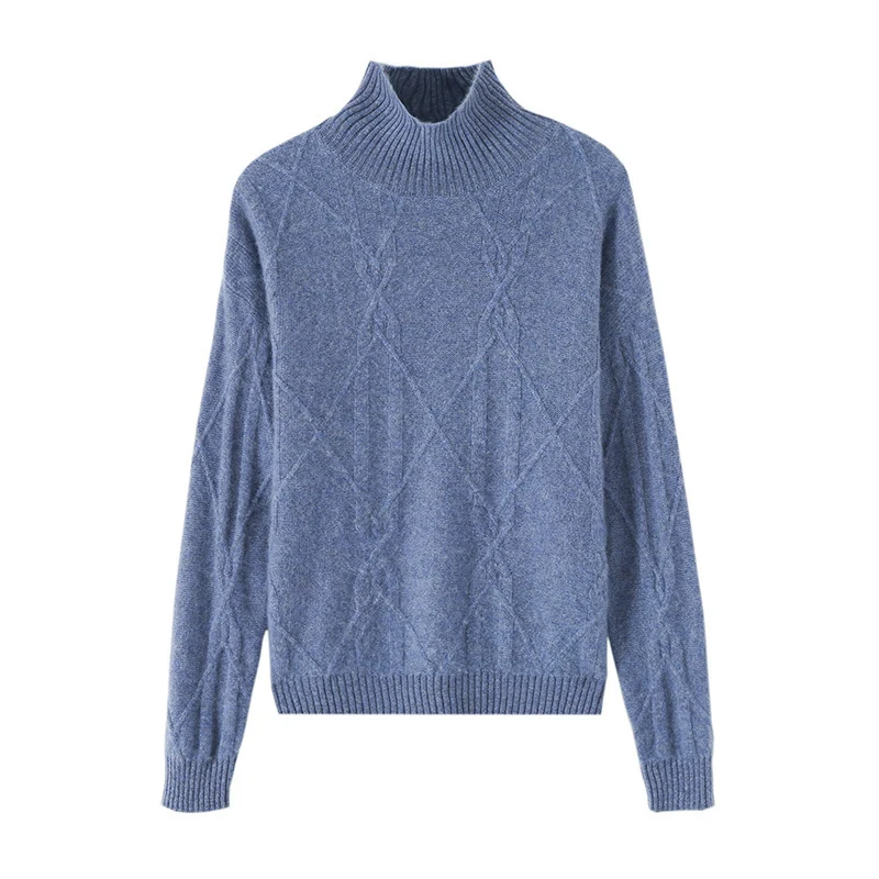 Damen Weicher Mohair‑Look Pullover mit hohem Rippkragen, Zopfmotiv und kastiger Oversize‑Passform Drune