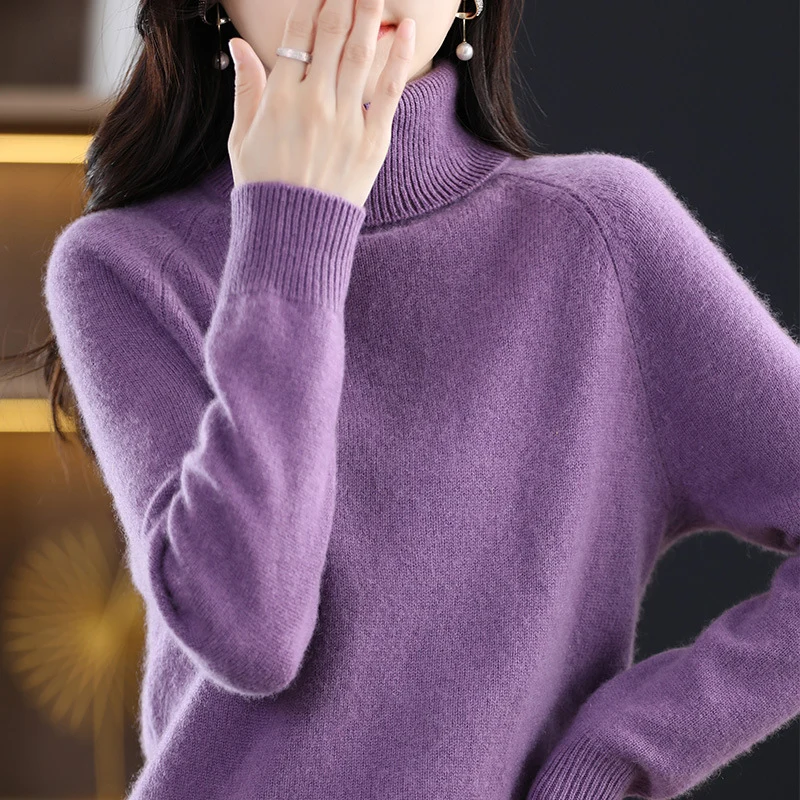 Damen Weicher Hochkragen-Pullover aus flauschigem Wollmix mit Raglanärmeln Drune