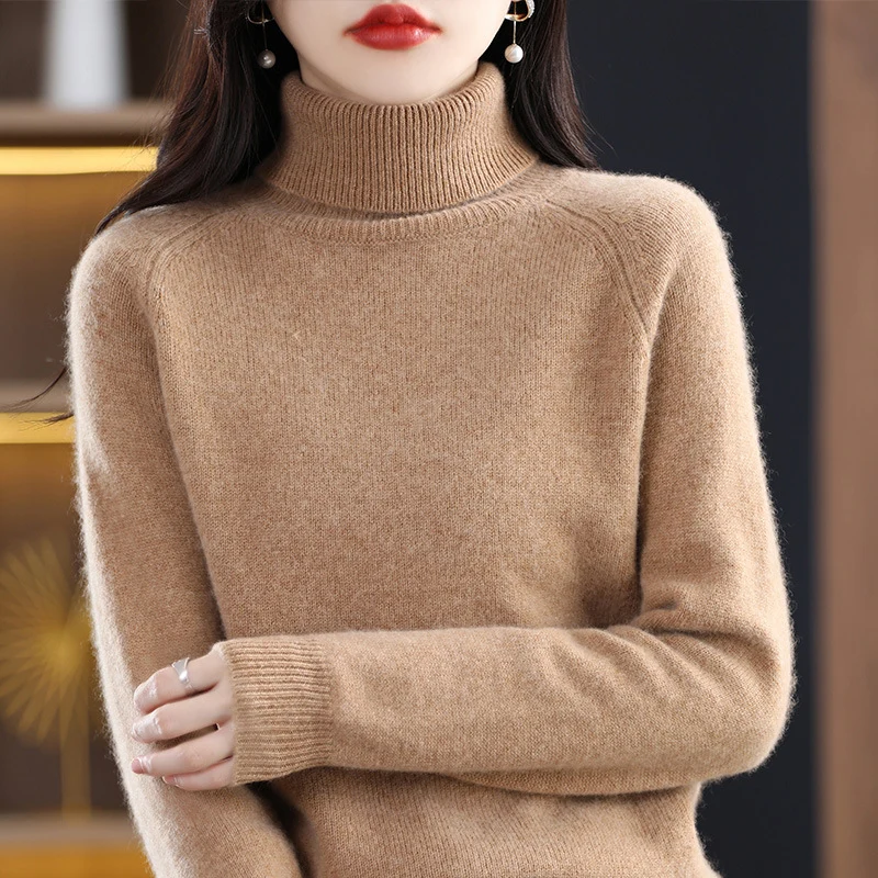 Damen Weicher Hochkragen-Pullover aus flauschigem Wollmix mit Raglanärmeln Drune
