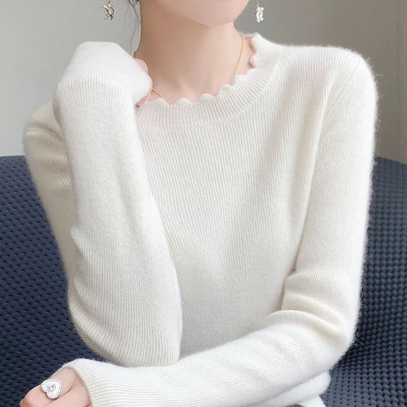 Damen Weicher Feinstrickpullover mit welligem Rundhalsausschnitt und kaschmirähnlicher Oberfläche Drune