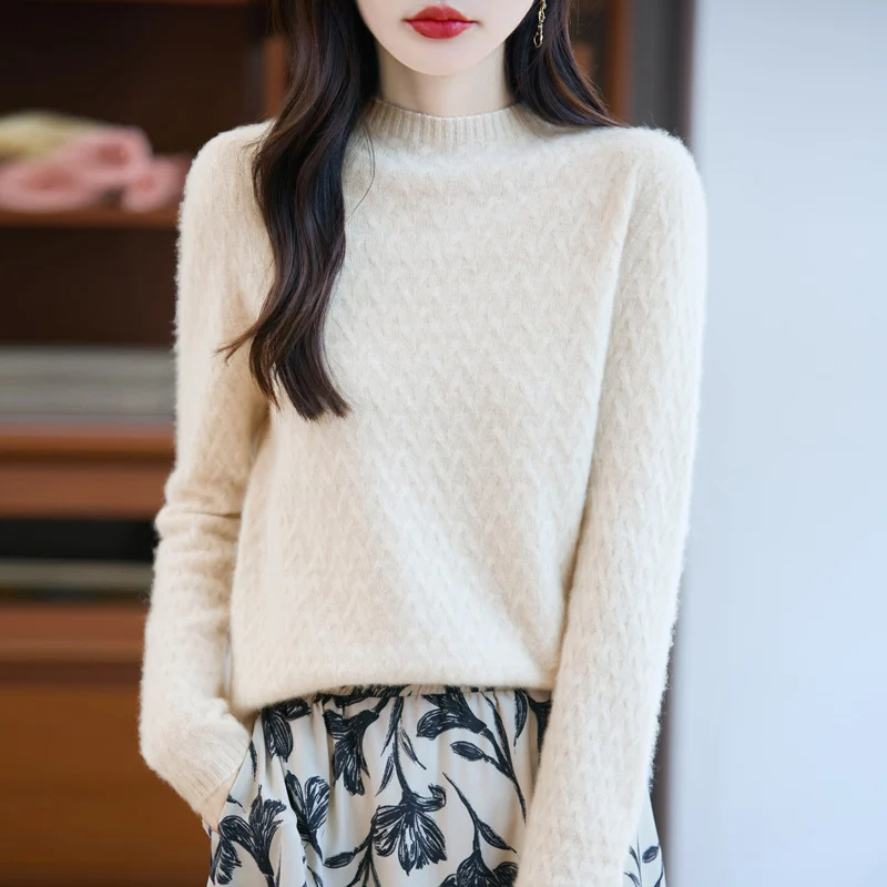 Damen Weicher Feinstrick‑Pullover mit kurzem Mockneck, leichter Mohair‑Optik und entspannter Silhouette Drune