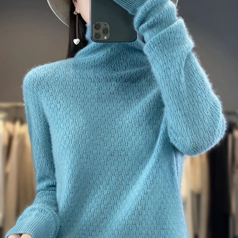 Damen Weicher Feinstrick‑Mockneckpullover mit flauschiger Mohair‑Optik, zarter Wabenstruktur und legerer Oversize‑Passform Drune
