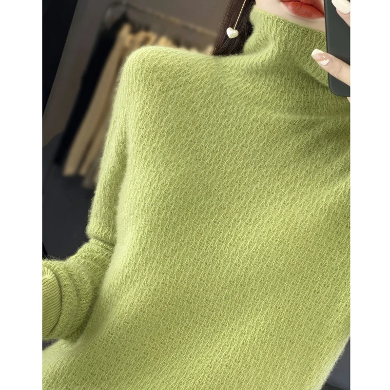 Damen Weicher Feinstrick‑Mockneckpullover mit flauschiger Mohair‑Optik, zarter Wabenstruktur und legerer Oversize‑Passform Drune