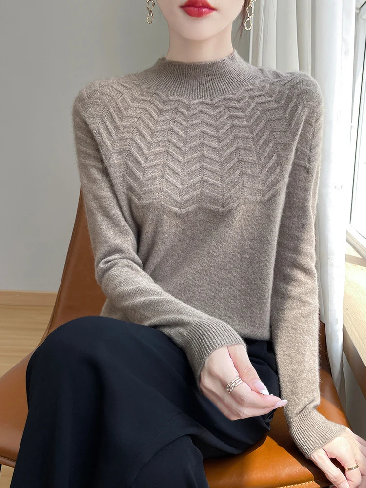 Damen Weicher Feinstrick-Mockneckpullover mit Chevron-Ajour und Kaschmirlook Drune