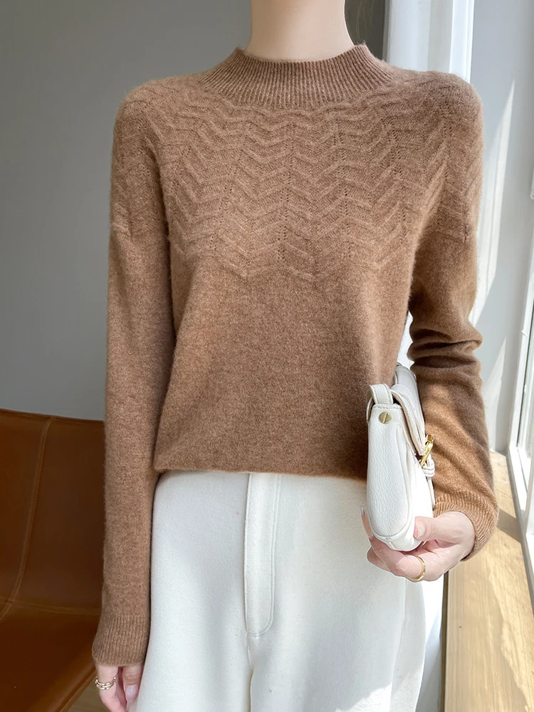 Damen Weicher Feinstrick-Mockneckpullover mit Chevron-Ajour und Kaschmirlook Drune