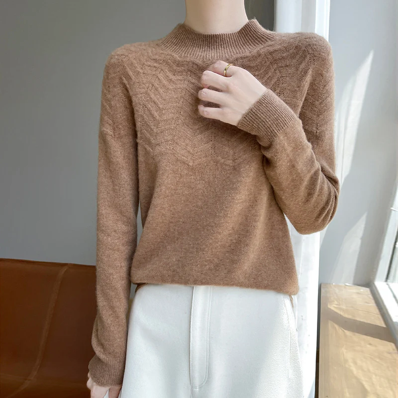 Damen Weicher Feinstrick-Mockneckpullover mit Chevron-Ajour und Kaschmirlook Drune