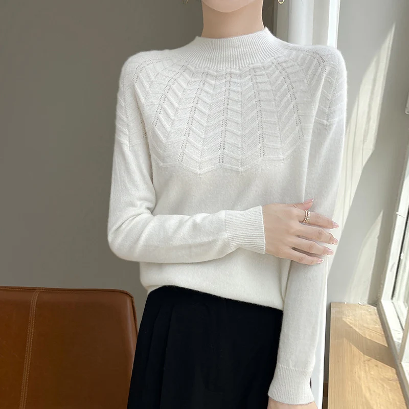 Damen Weicher Feinstrick-Mockneckpullover mit Chevron-Ajour und Kaschmirlook Drune