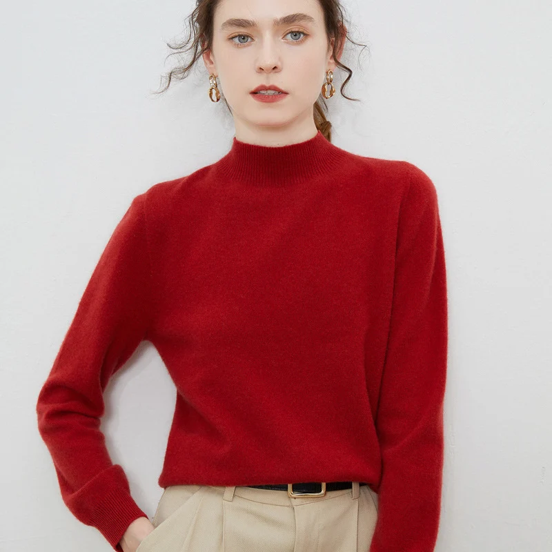 Damen weicher Feinstrick-Mockneckpullover mit Angora‑Look und legerer Silhouette Drune