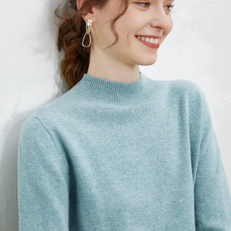 Damen weicher Feinstrick-Mockneckpullover mit Angora‑Look und legerer Silhouette Drune
