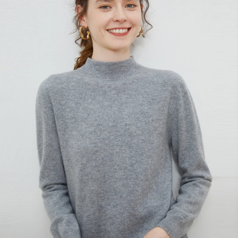 Damen weicher Feinstrick-Mockneckpullover mit Angora‑Look und legerer Silhouette Drune