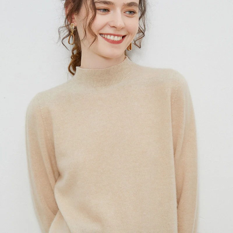 Damen weicher Feinstrick-Mockneckpullover mit Angora‑Look und legerer Silhouette Drune
