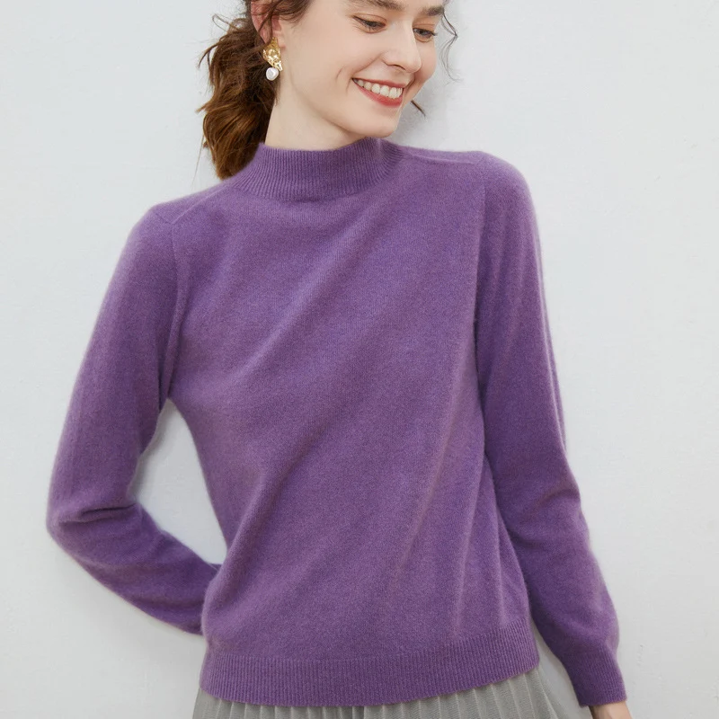 Damen weicher Feinstrick-Mockneckpullover mit Angora‑Look und legerer Silhouette Drune