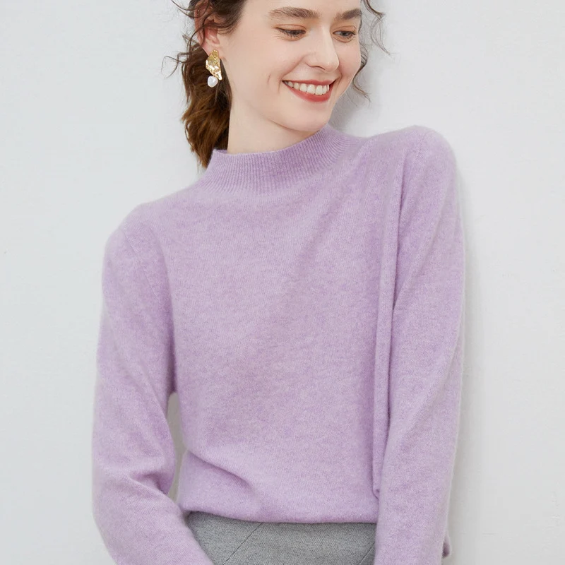 Damen weicher Feinstrick-Mockneckpullover mit Angora‑Look und legerer Silhouette Drune