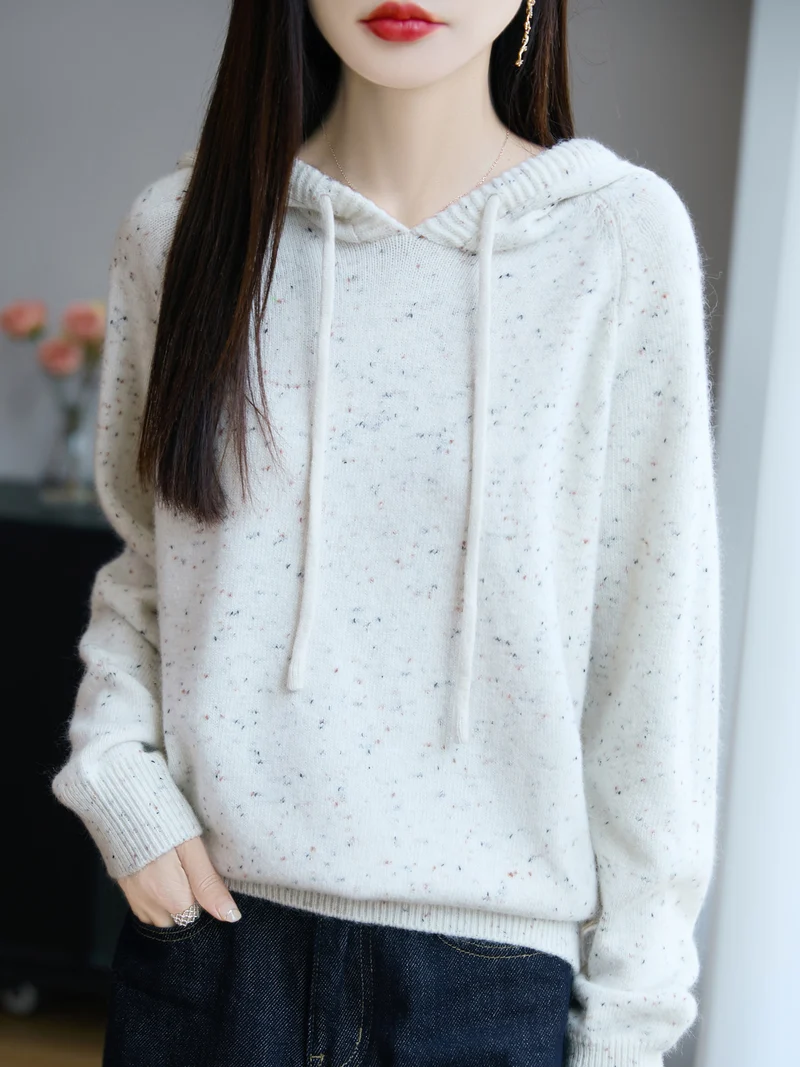 Damen Weicher Feinstrick-Kapuzenpullover mit Nep‑Garn und gerippten Bündchen Drune