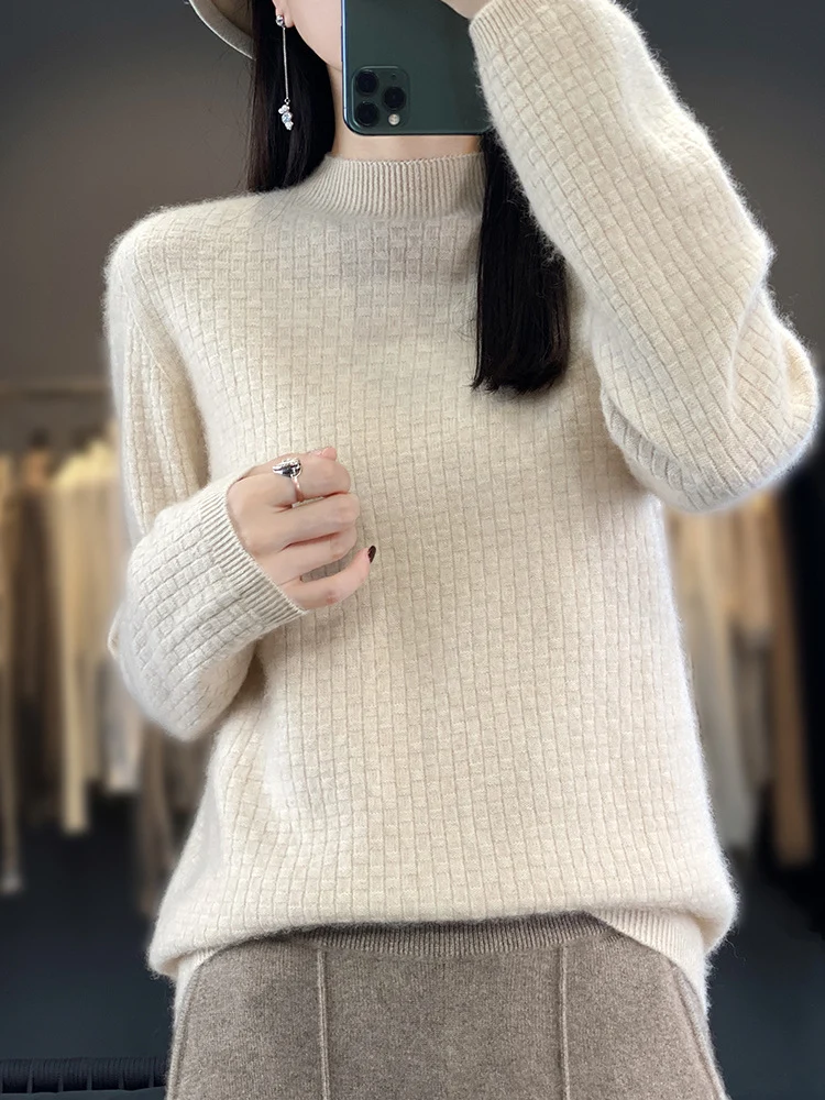 Damen Weicher Boxy-Mockneckpullover im Mohair-Look mit feiner Kastenrippenstruktur Drune