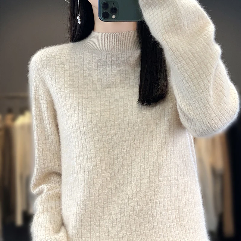 Damen Weicher Boxy-Mockneckpullover im Mohair-Look mit feiner Kastenrippenstruktur Drune