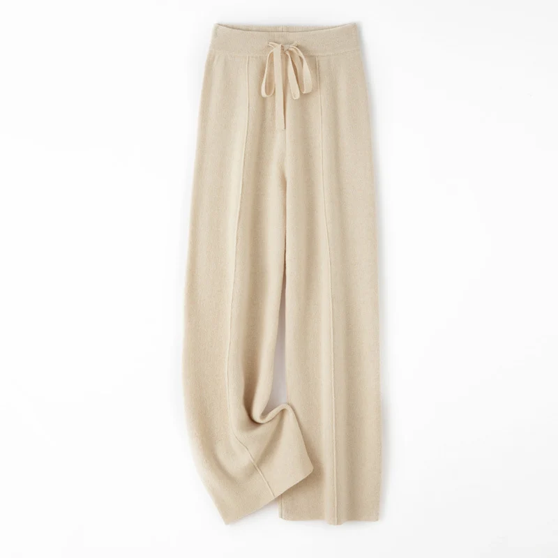 Damen Weiche Strickhose mit weitem Bein, Tunnelzugbund und dekorativer Mittelnaht Drune