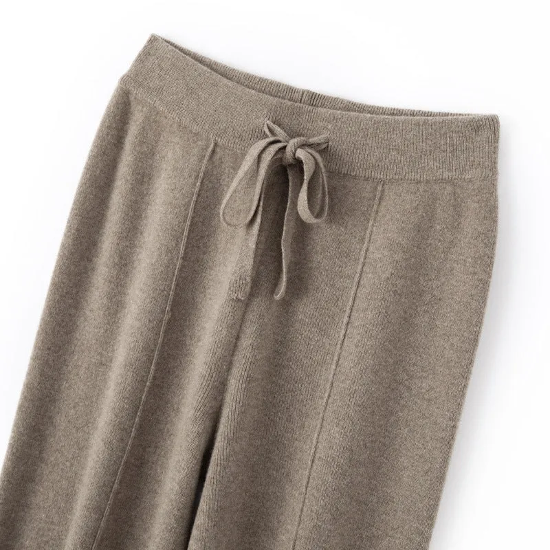 Damen Weiche Strickhose mit weitem Bein, Tunnelzugbund und dekorativer Mittelnaht Drune