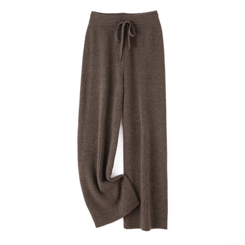 Damen Weiche Strickhose mit weitem Bein, Tunnelzugbund und dekorativer Mittelnaht Drune