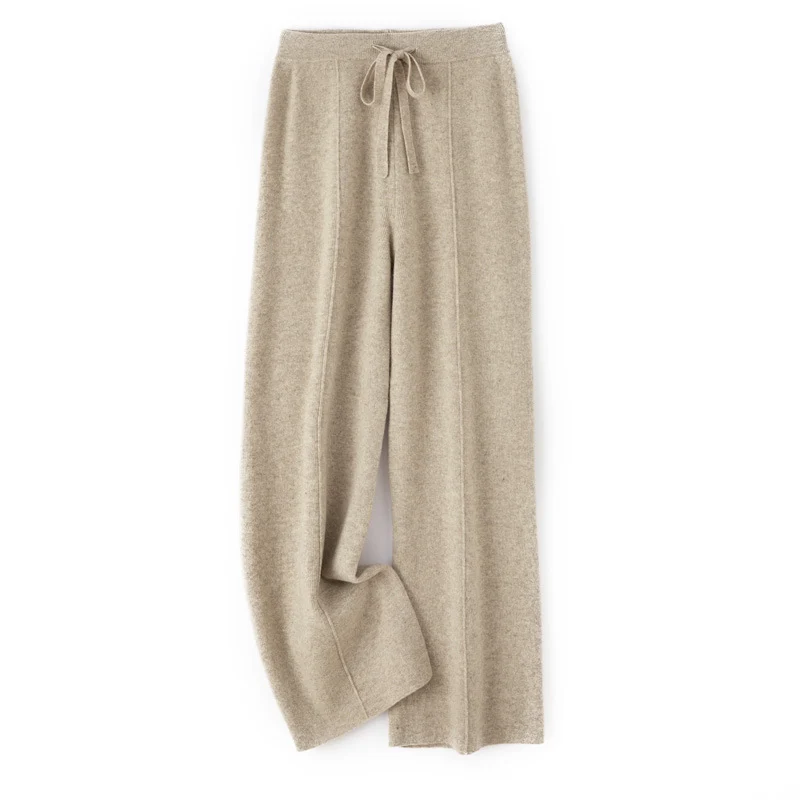 Damen Weiche Strickhose mit weitem Bein, Tunnelzugbund und dekorativer Mittelnaht Drune