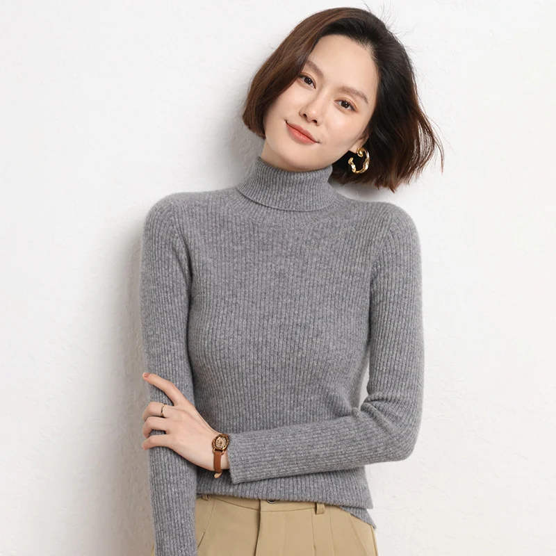 Damen Taillierter Feinstrick-Rollkragenpullover mit feiner Rippenstruktur und Kaschmir-Optik Drune