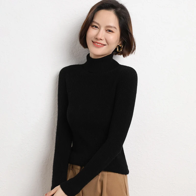 Damen Taillierter Feinstrick-Rollkragenpullover mit feiner Rippenstruktur und Kaschmir-Optik Drune