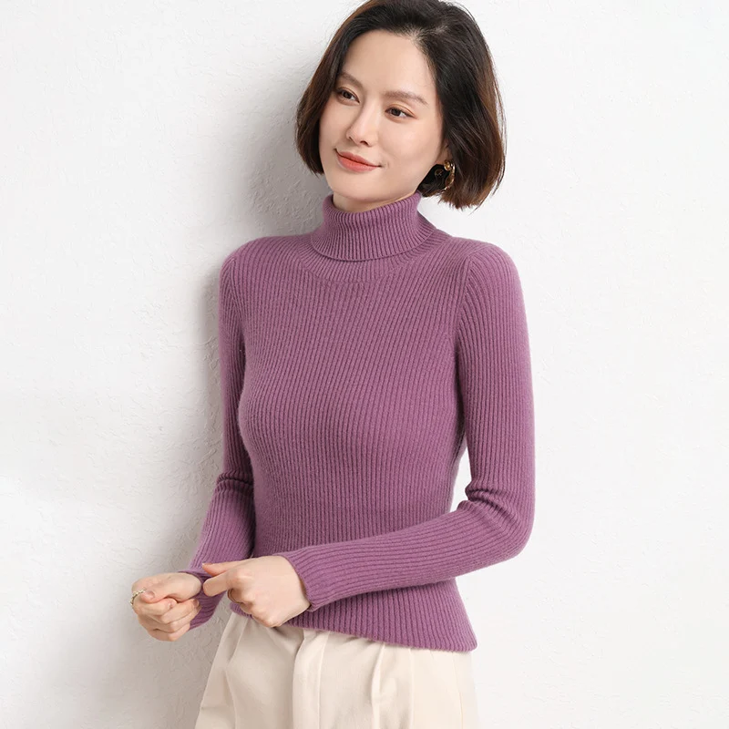 Damen Taillierter Feinstrick-Rollkragenpullover mit feiner Rippenstruktur und Kaschmir-Optik Drune