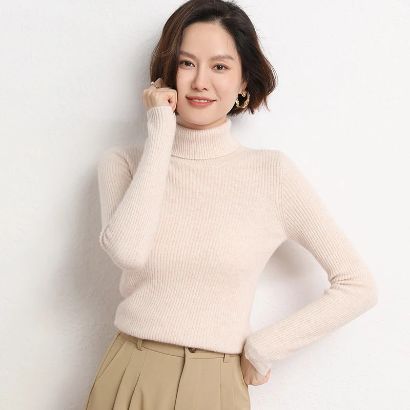 Damen Taillierter Feinstrick-Rollkragenpullover mit feiner Rippenstruktur und Kaschmir-Optik Drune