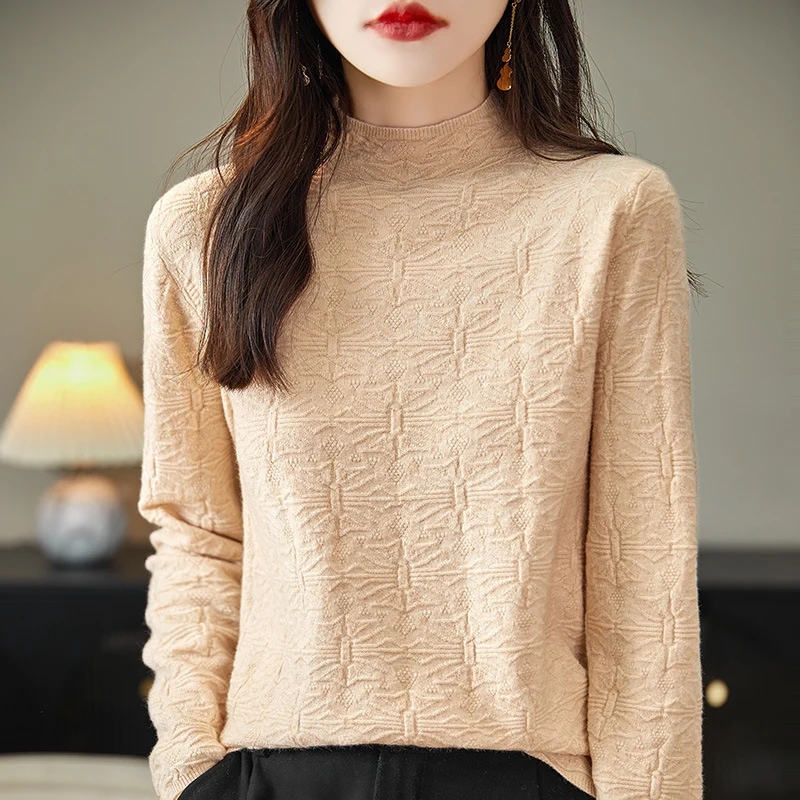 Damen Strukturiertes Feinstrick-Longsleeve mit Stehkragen und kastiger Silhouette Drune