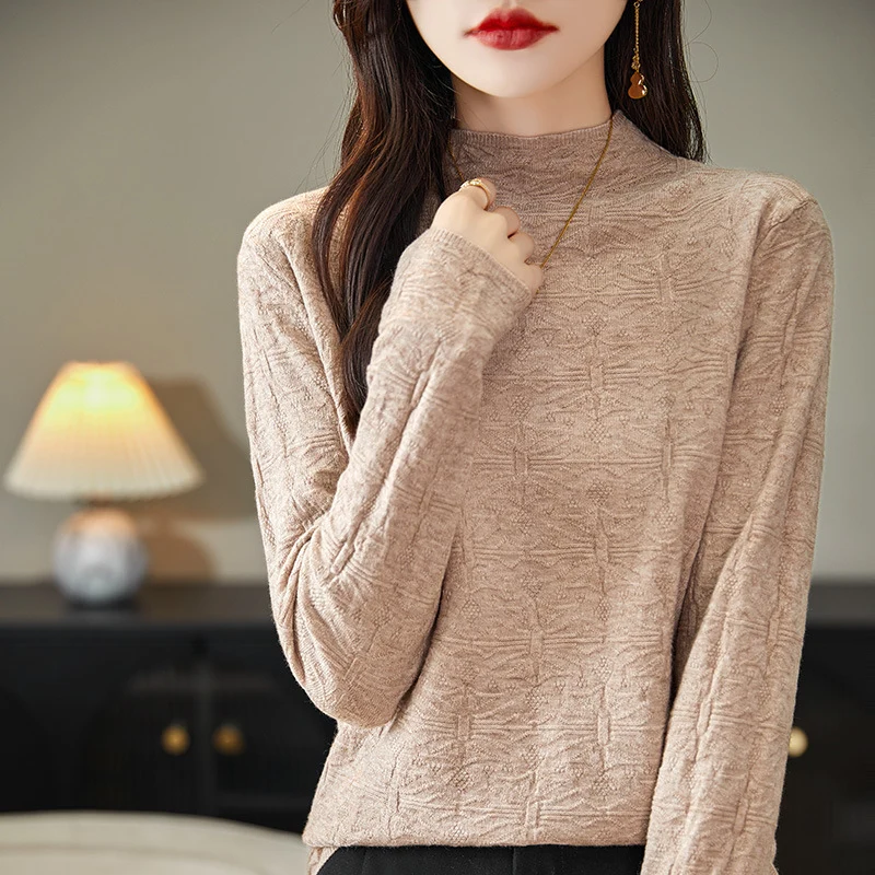 Damen Strukturiertes Feinstrick-Longsleeve mit Stehkragen und kastiger Silhouette Drune