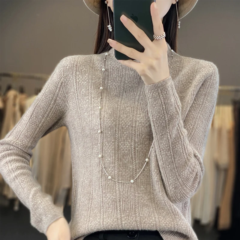 Damen Strukturierter Mockneck-Pullover aus kaschmirähnlicher Wollmischung Drune