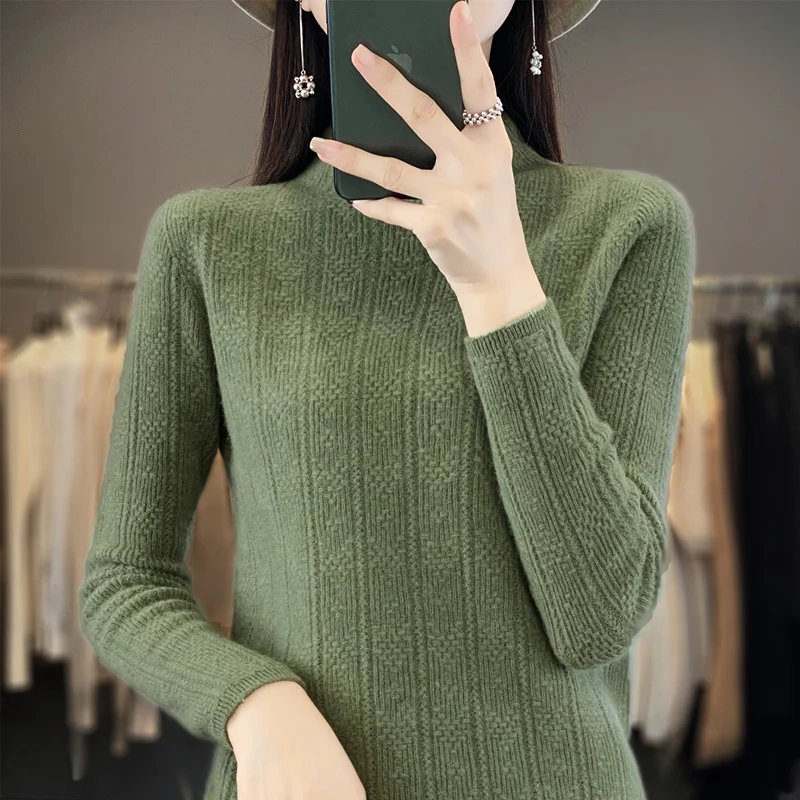 Damen Strukturierter Mockneck-Pullover aus kaschmirähnlicher Wollmischung Drune