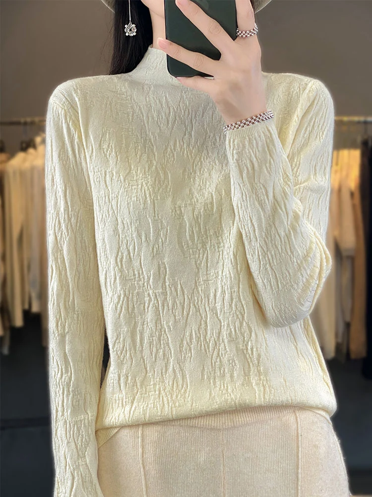 Damen Strukturierter Feinstrick-Pullover mit kurzem Stehkragen und Crinkle-Optik Drune