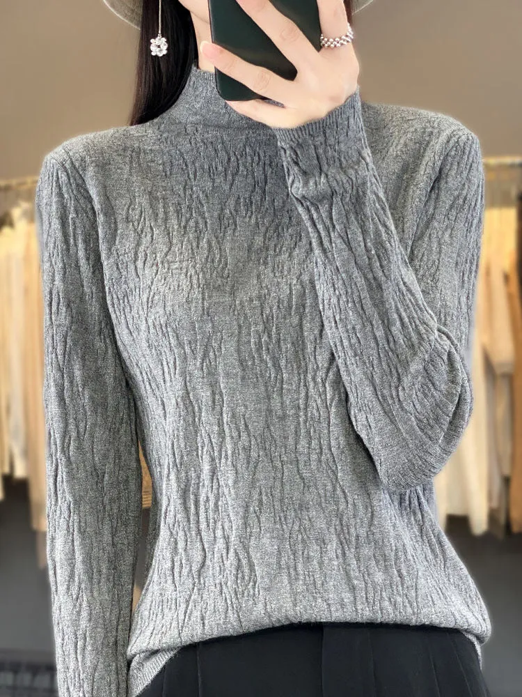 Damen Strukturierter Feinstrick-Pullover mit kurzem Stehkragen und Crinkle-Optik Drune