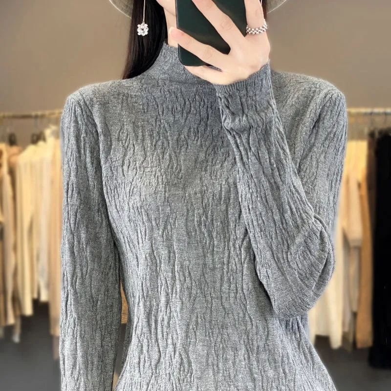 Damen Strukturierter Feinstrick-Pullover mit kurzem Stehkragen und Crinkle-Optik Drune