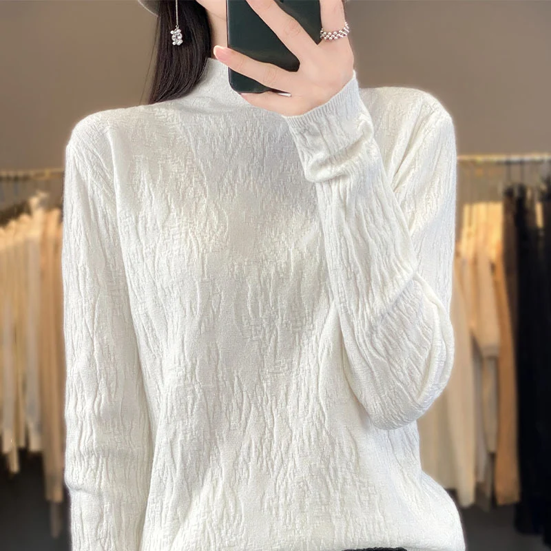 Damen Strukturierter Feinstrick-Pullover mit kurzem Stehkragen und Crinkle-Optik Drune