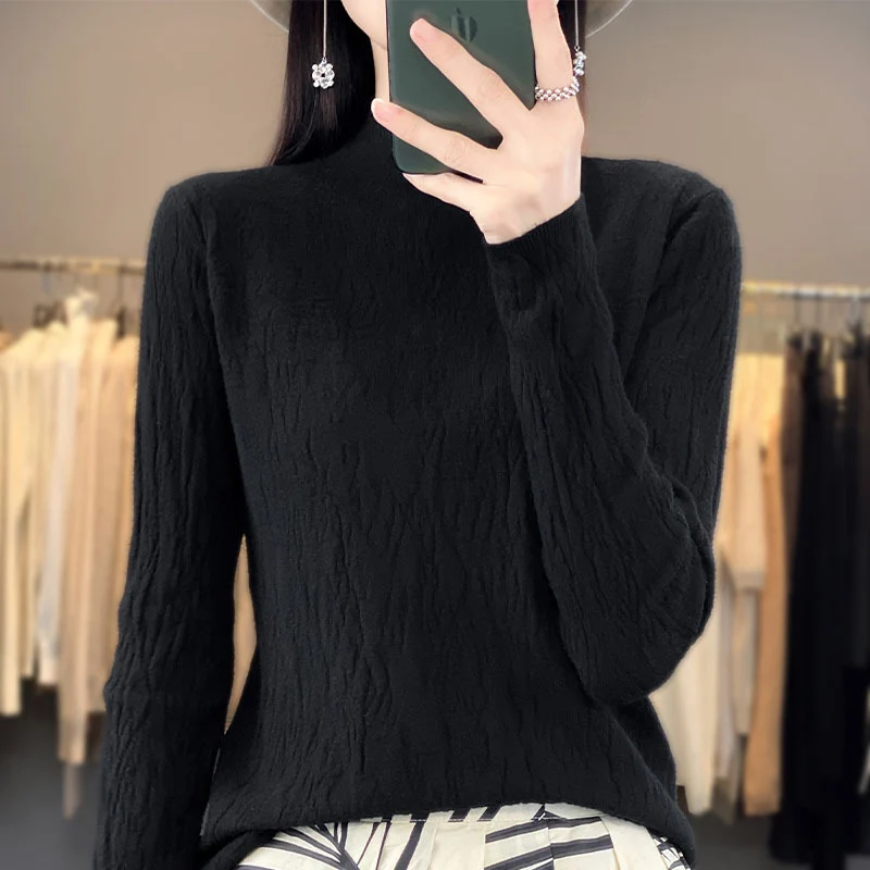 Damen Strukturierter Feinstrick-Pullover mit kurzem Stehkragen und Crinkle-Optik Drune