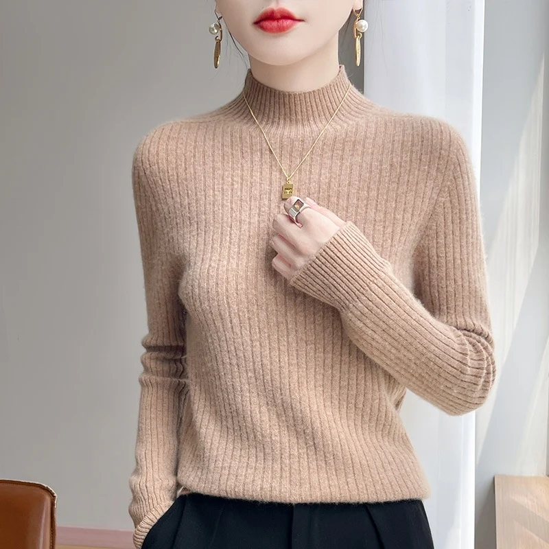 Damen Schmaler Rippenstrick-Mockneck mit extraweicher Kaschmir-Optik Drune