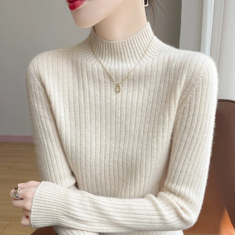 Damen Schmaler Rippenstrick-Mockneck mit extraweicher Kaschmir-Optik Drune