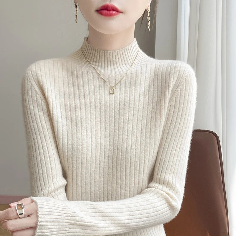 Damen Schmaler Rippenstrick-Mockneck mit extraweicher Kaschmir-Optik Drune