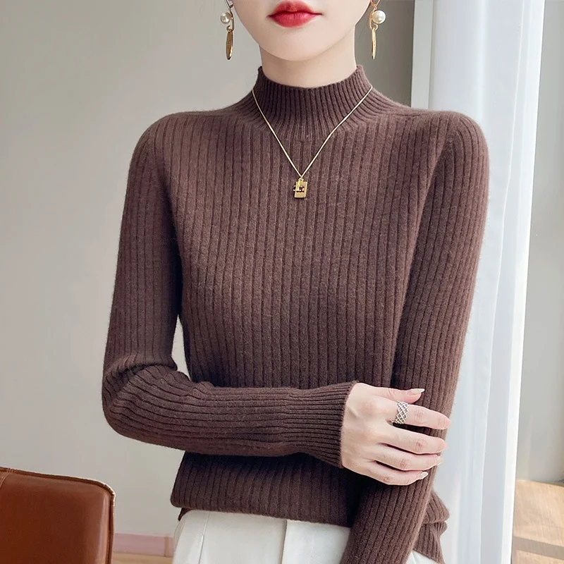 Damen Schmaler Rippenstrick-Mockneck mit extraweicher Kaschmir-Optik Drune