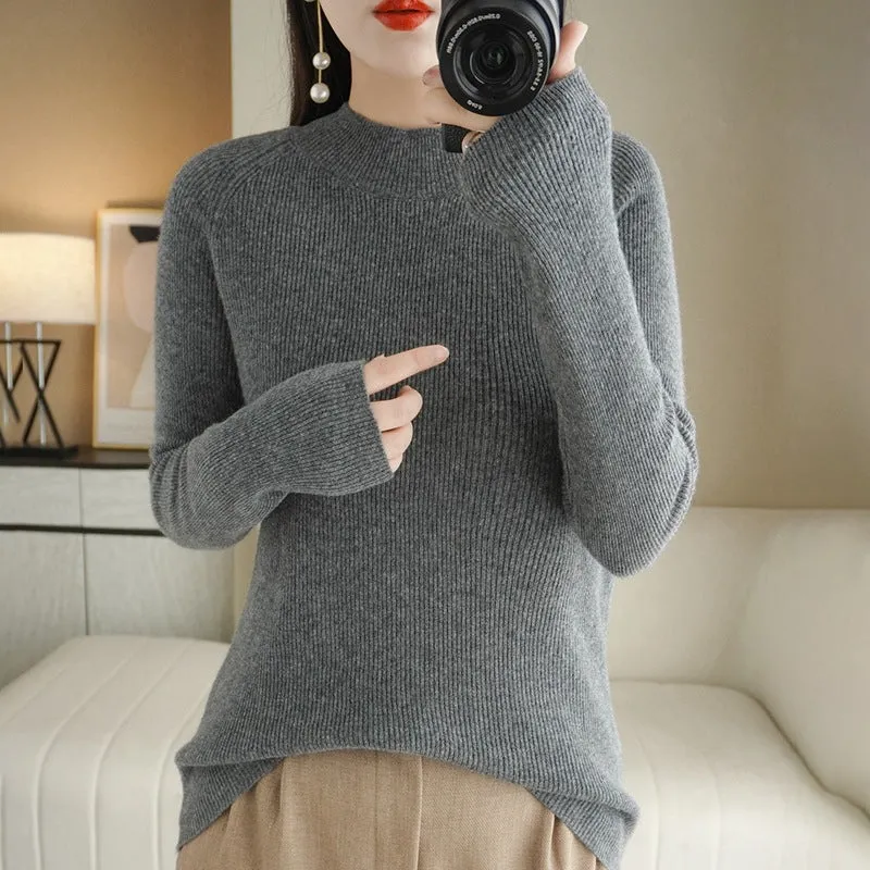 Damen Schmal geschnittener Stehkragenpullover aus leichtem Feinstrick mit feiner Rippenstruktur Drune