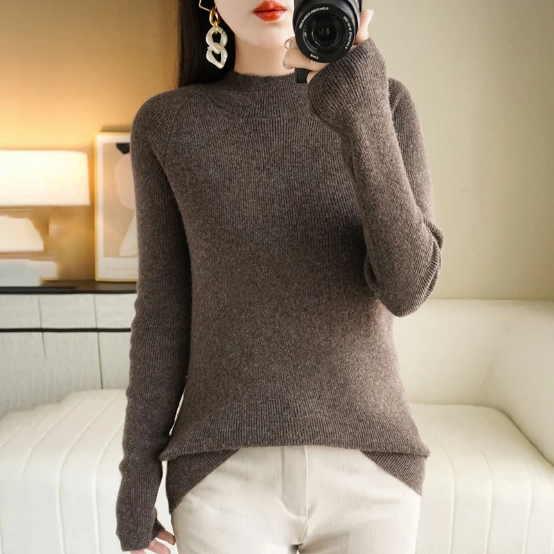 Damen Schmal geschnittener Stehkragenpullover aus leichtem Feinstrick mit feiner Rippenstruktur Drune