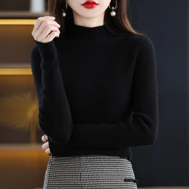 Damen Schmal geschnittener Mockneck-Pullover aus kaschmirähnlichem Feinstrick Drune