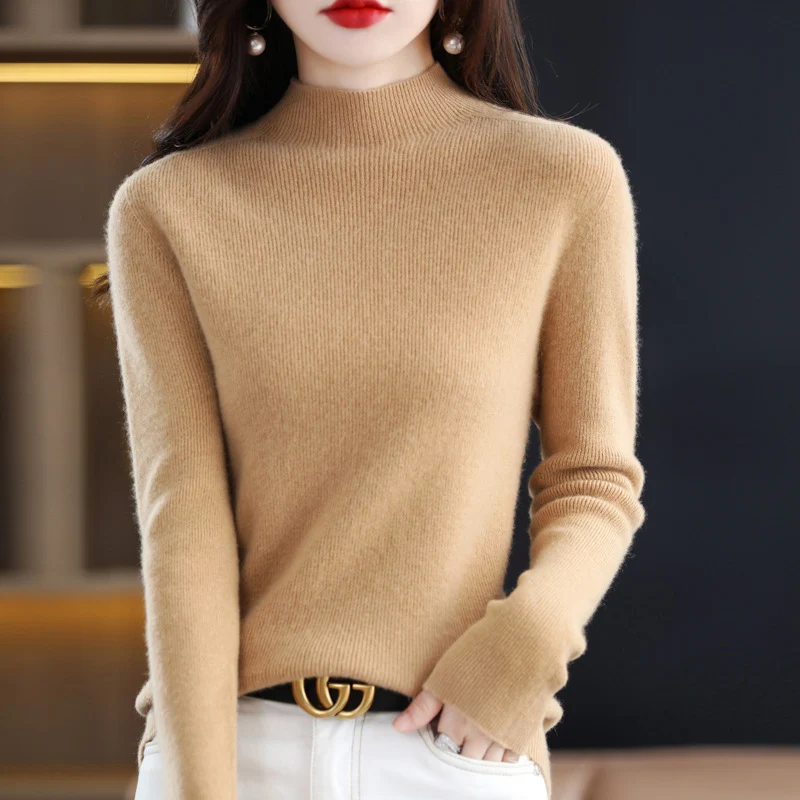 Damen Schmal geschnittener Mockneck-Pullover aus kaschmirähnlichem Feinstrick Drune