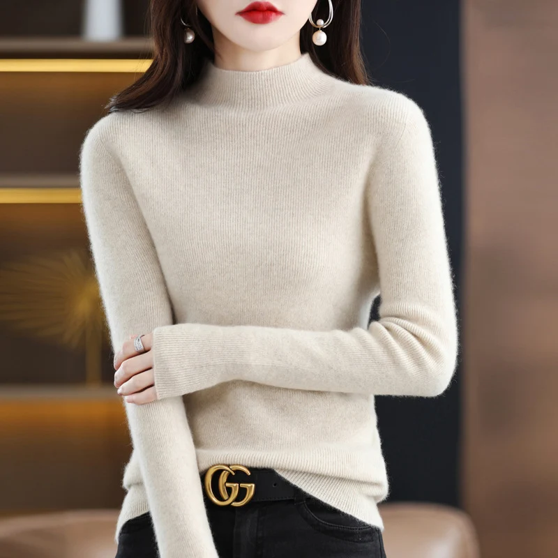 Damen Schmal geschnittener Mockneck-Pullover aus kaschmirähnlichem Feinstrick Drune