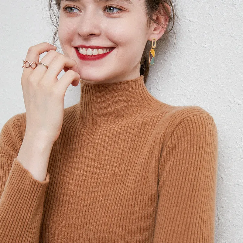 Damen Schmal geschnittener Feinstrickpullover mit kurzem Stehkragen aus Kaschmir-Blend Drune