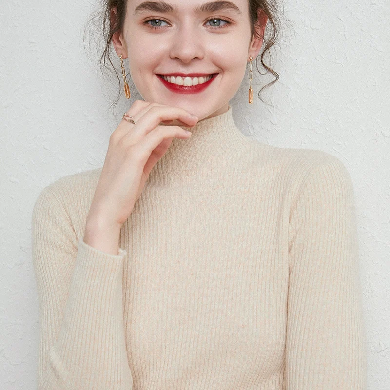 Damen Schmal geschnittener Feinstrickpullover mit kurzem Stehkragen aus Kaschmir-Blend Drune